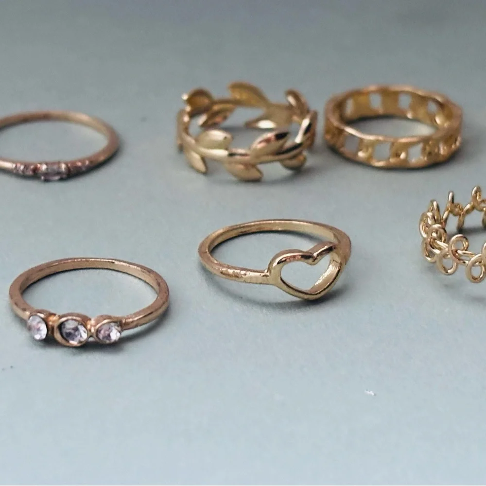 Gold-Tone Stacking Ring Bundle – 9 Rings – Mixed Minimal & Boho Styles - Picture 2 of 3